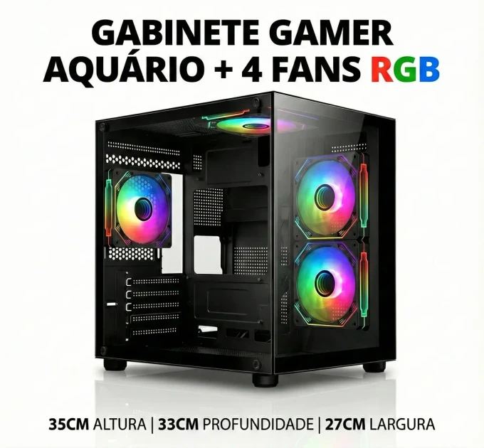 Gabinete Gamer Mrpc Aquario Para Pc 4 Coolers Fans Led Rgb - imagem 2
