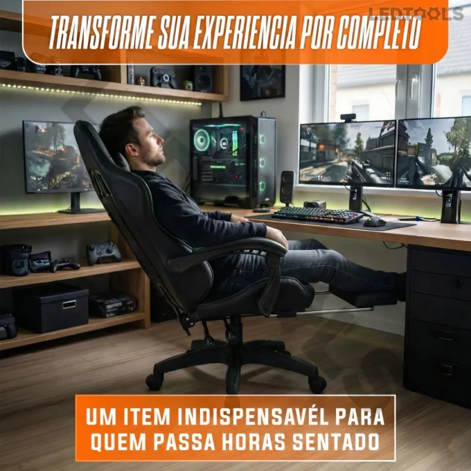 Cadeira Gamer Ergonômica Preta Reclinável Com Apoio dos Pés - imagem 10