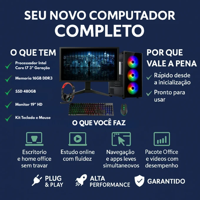 Pc Gamer Completo I7 3.4ghz 16gb Ssd 480gb 500w Monitor 19" - imagem 6