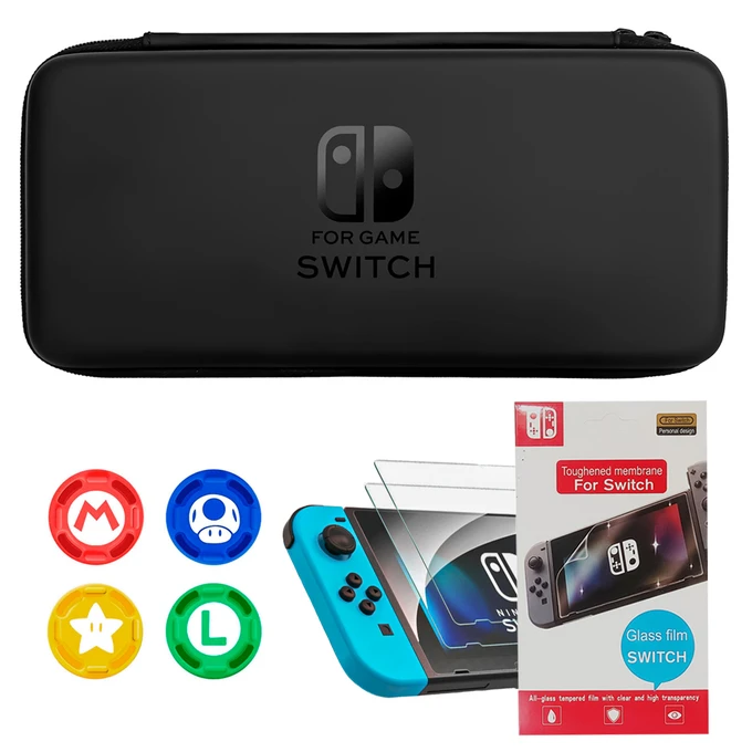 Case Nintendo Switch C/ Película E 4 Grips P/ Analógico