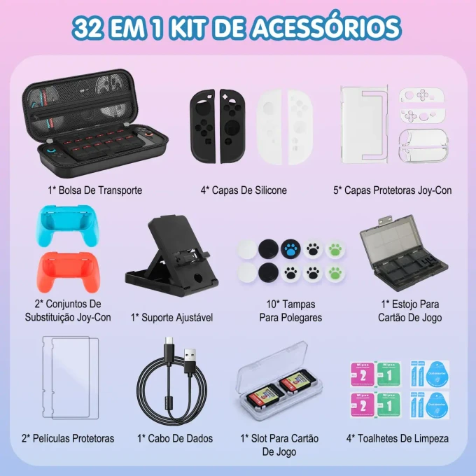 Kit 32 Pcs Bolsa Estojo Acessórios Para Nintendo Switch 2 - imagem 2