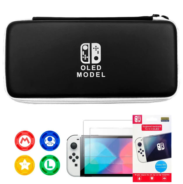 Case Capa Para Nintendo Switch Oled + Película e 4 grips Mar