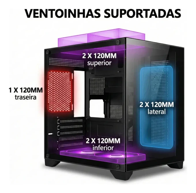 Gabinete Gamer Mrpc Aquario Para Pc 4 Coolers Fans Led Rgb - imagem 4