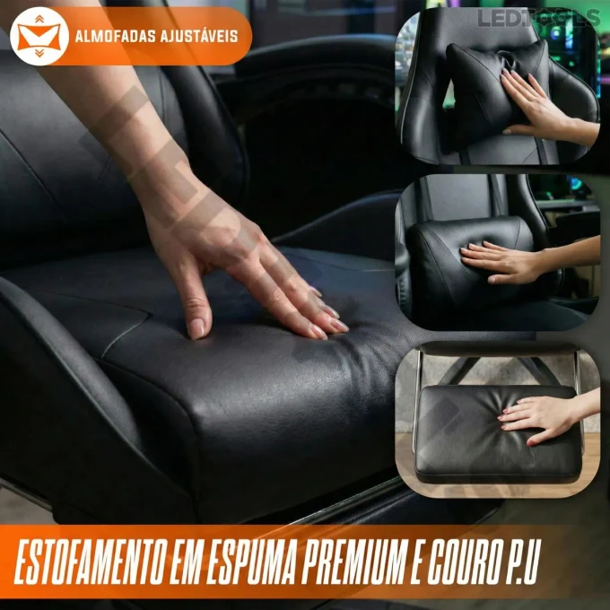 Cadeira Gamer Ergonômica Preta Reclinável Com Apoio dos Pés - imagem 4